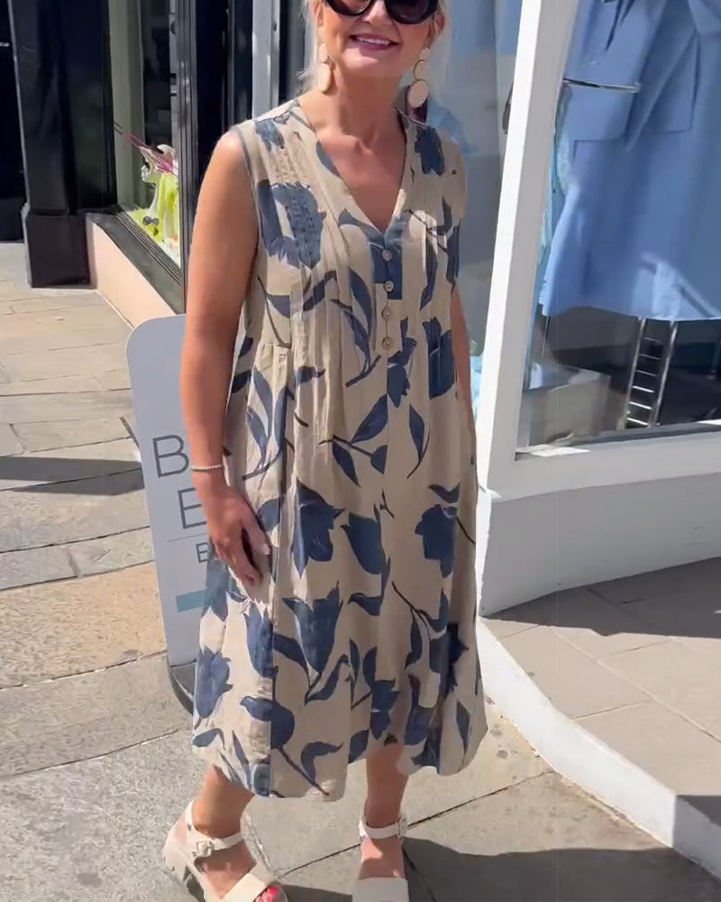 Sukienka Dekolt W Serek Bez Rękawów Drukowana