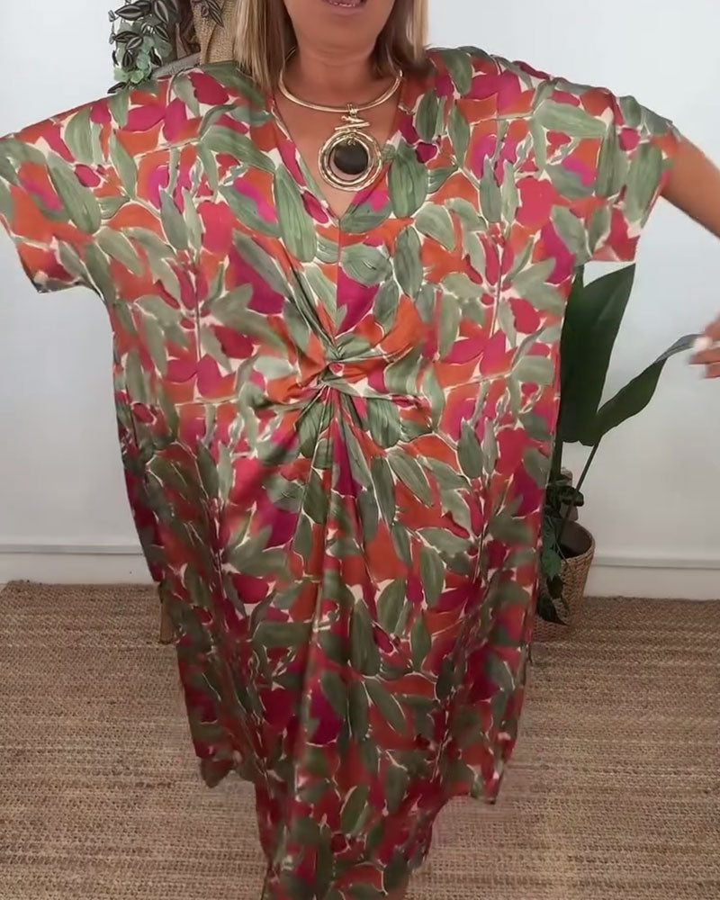 Sukienka Z Dekoltem W Serek I Skręcanym Wzorem