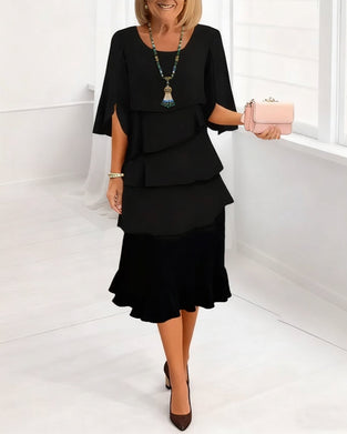 Sukienka Stylowy Okrągły Dekolt Warstwowy