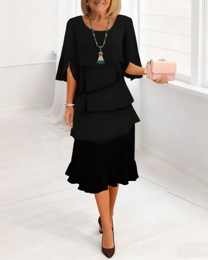 Sukienka Stylowy Okrągły Dekolt Warstwowy