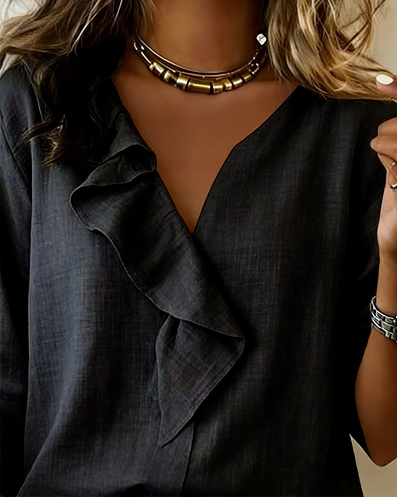 Bluzka Plisowana Jednokolorowa Z Długim Rękawem