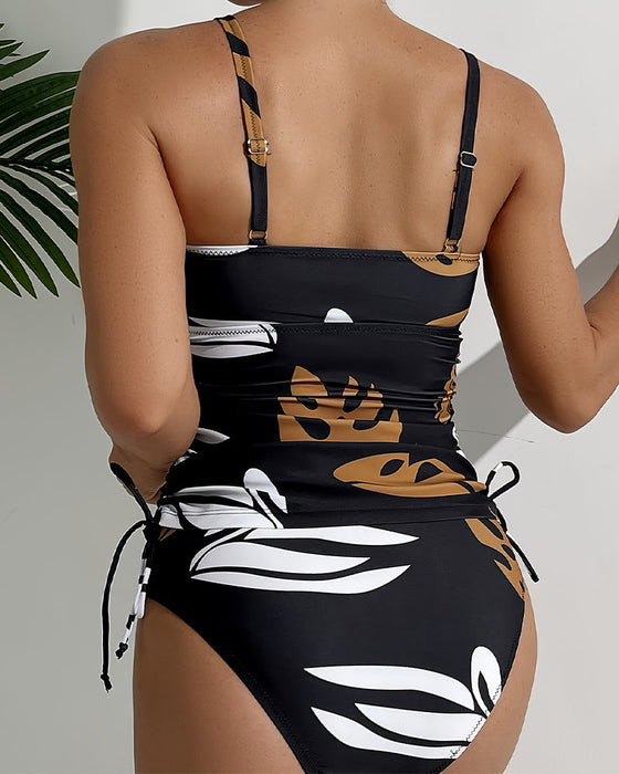 Tankini Retro Wzór Seksowny Wiązanie