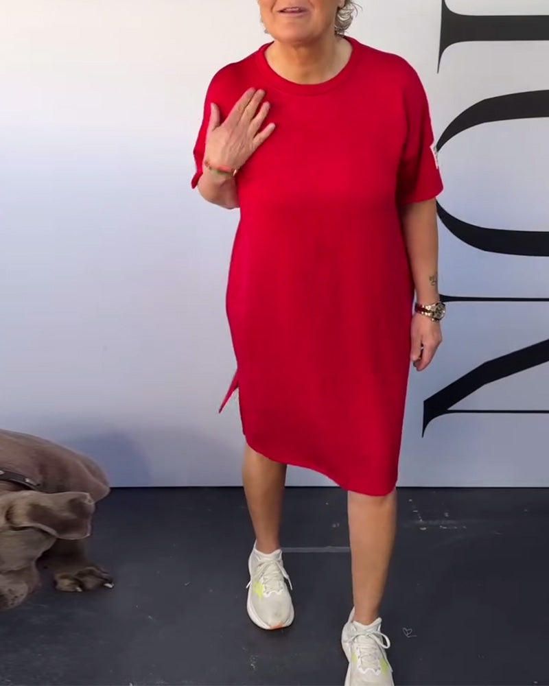 Sukienka Okrągły Dekolt Casual Krótki Rękaw Prosta