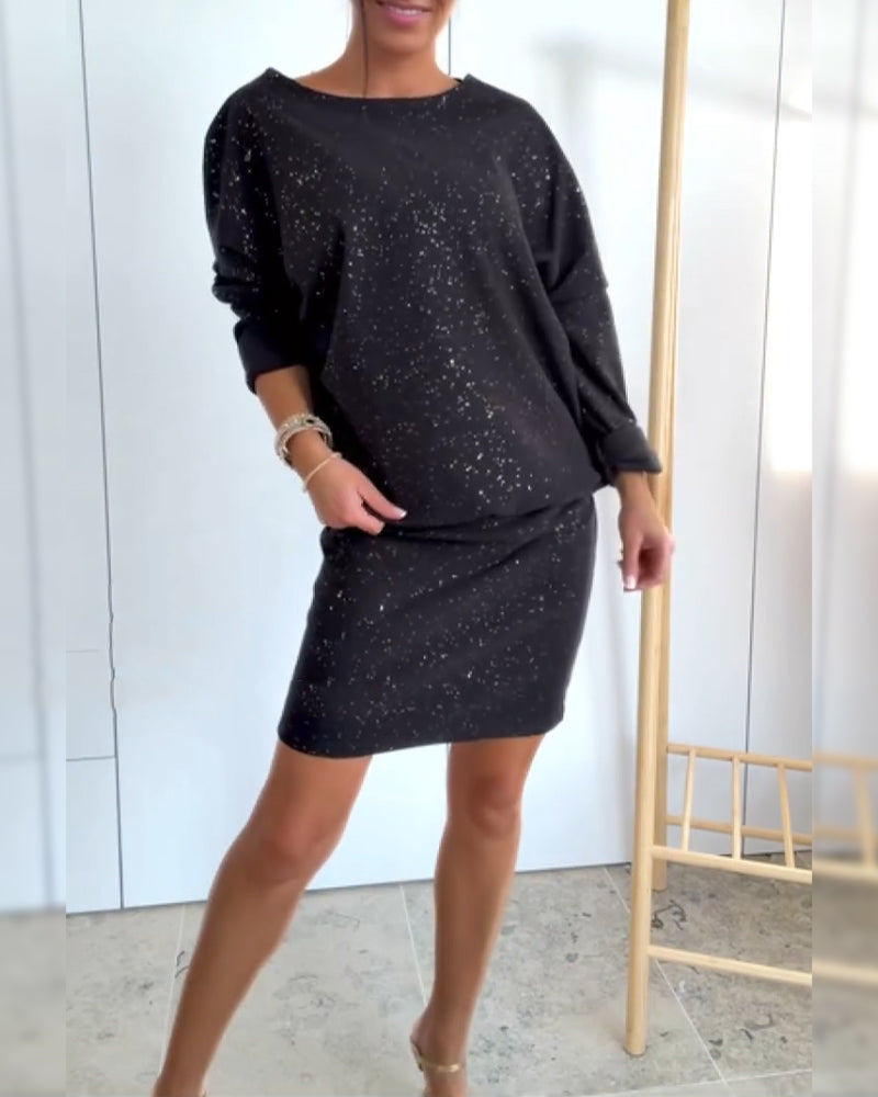 Sukienka Okrągły Dekolt Drobny Brokat Modna