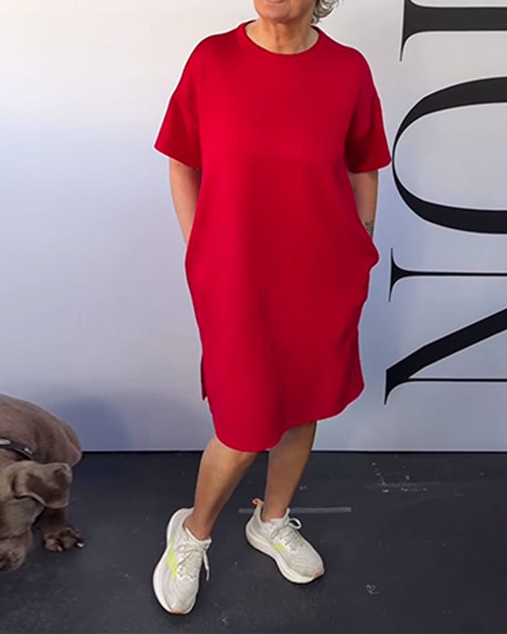 Sukienka Okrągły Dekolt Casual Krótki Rękaw Prosta