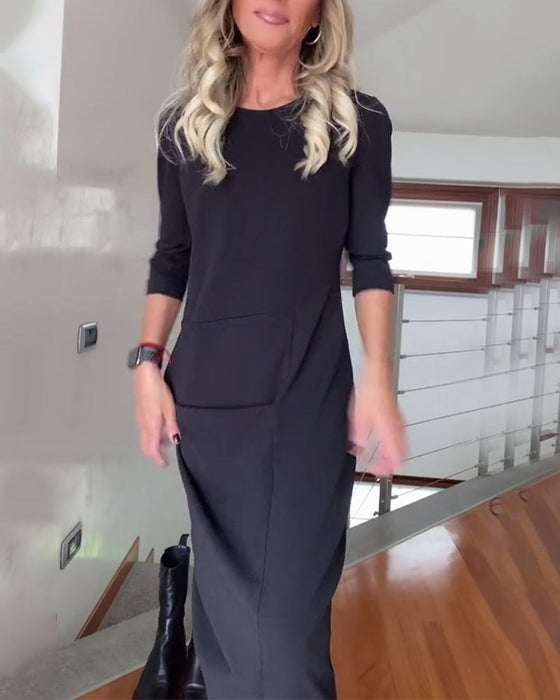 Sukienka plisowana z okrągłym dekoltem i jednolitym kolorze