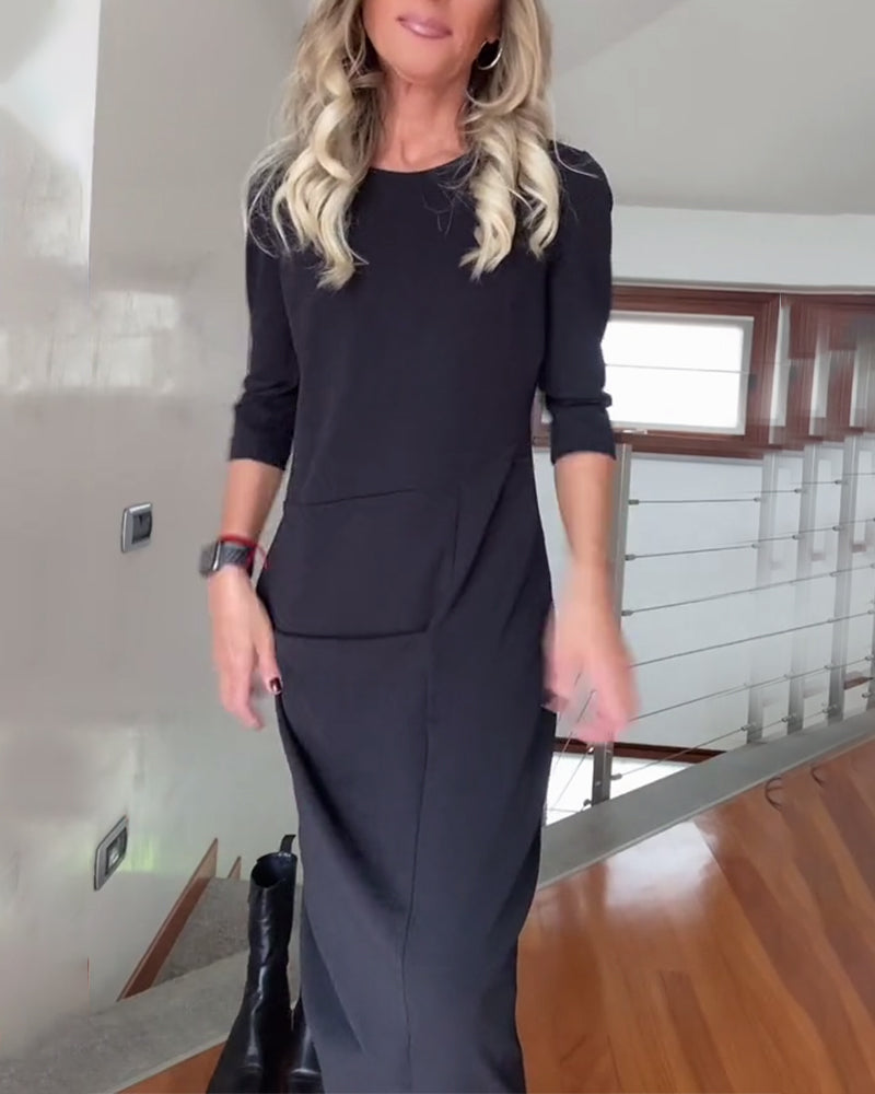 Sukienka plisowana z okrągłym dekoltem i jednolitym kolorze