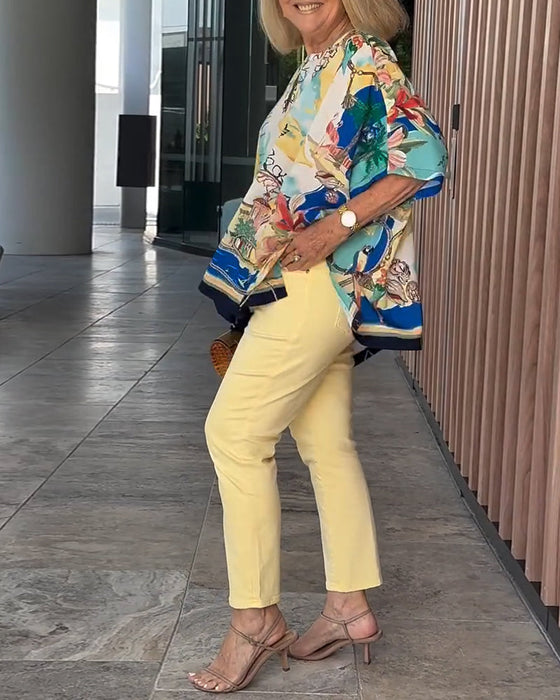 Bluzka Nietoperzowy Rękaw Print