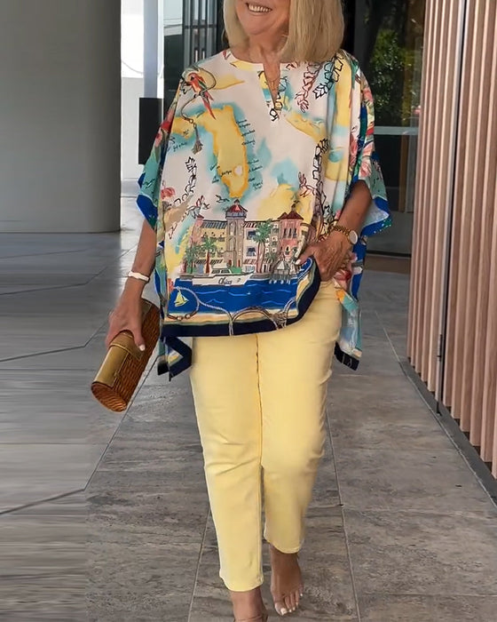 Bluzka Nietoperzowy Rękaw Print