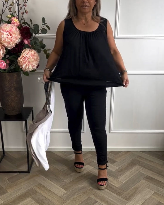 Top Bez Rękawów Jednolity Plisowany