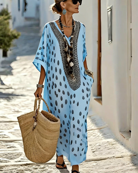 Sukienka V Dekolt W Kropki Resort Nadruk