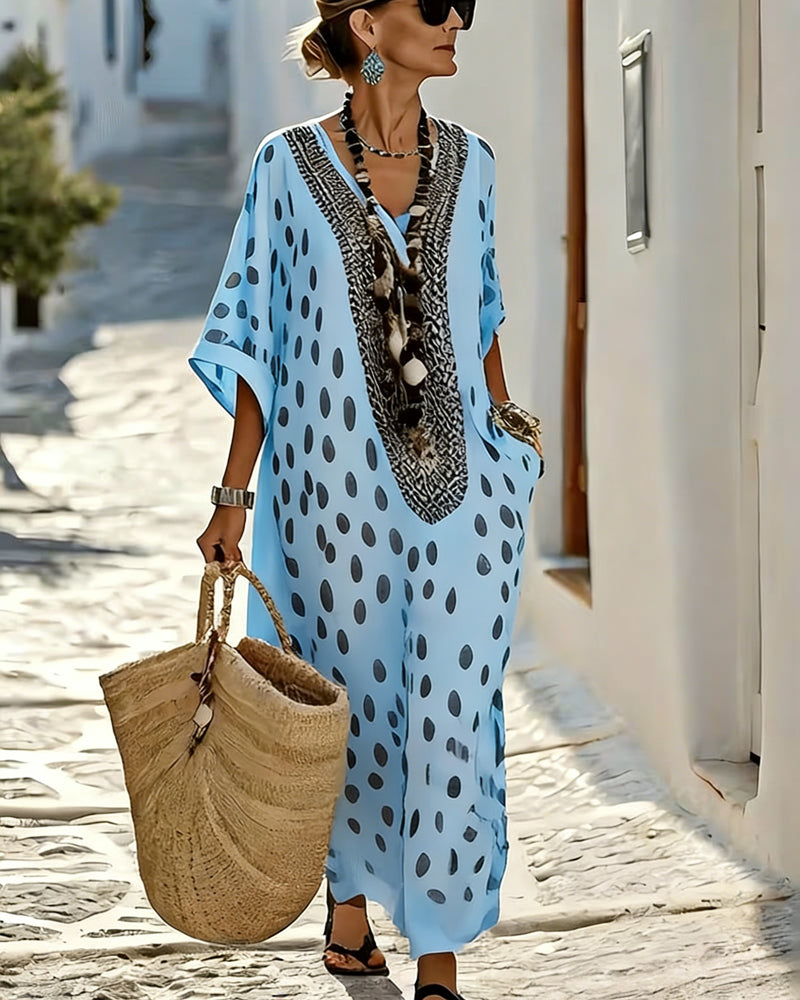 Sukienka V Dekolt W Kropki Resort Nadruk