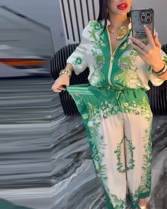 Garnitur o Szerokich Nogawkach Temperament Stójka Zamek Błyskawiczny