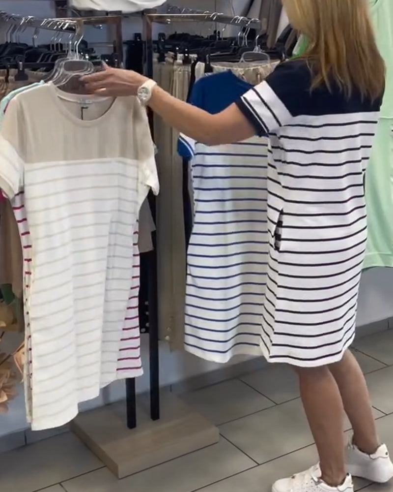 Sukienka Okrągły Dekolt Casual W Paski