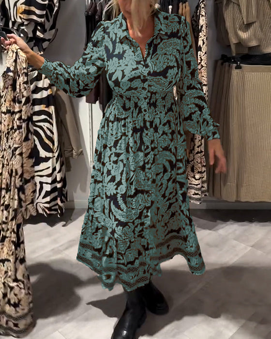 Modna Sukienka Z Kołnierzem I Nadrukiem