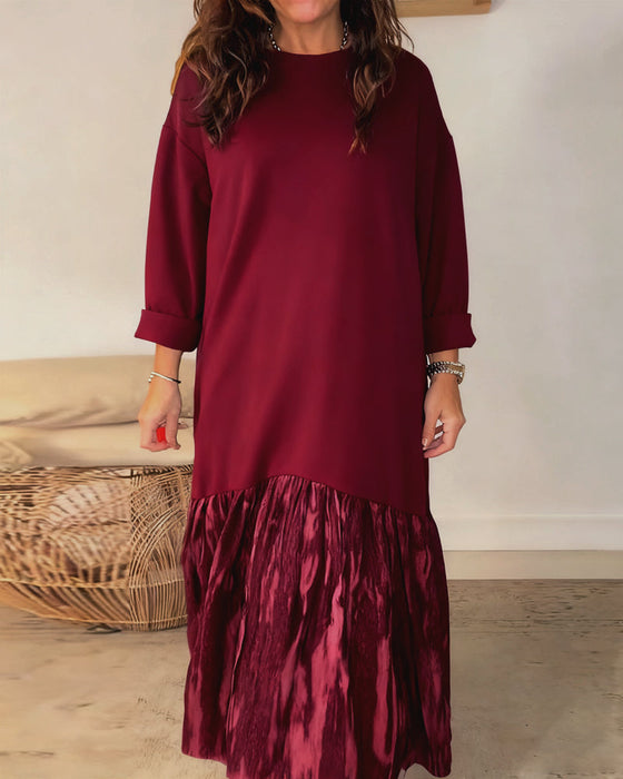 Sukienka Okrągły Dekolt Nieregularny Print Patchworkowy