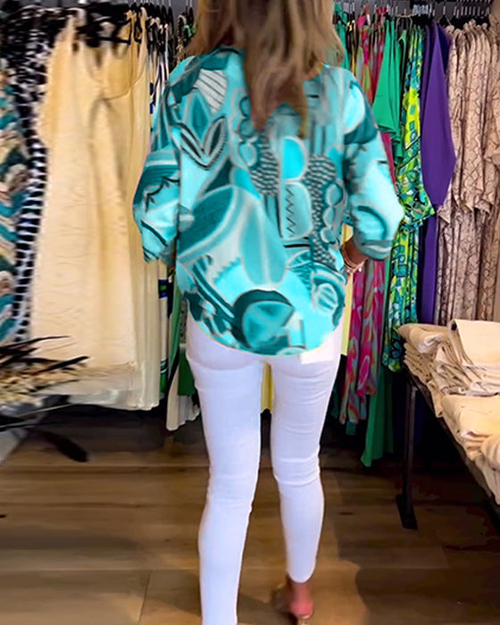 Luźna bluzka z nadrukiem z długim rękawem