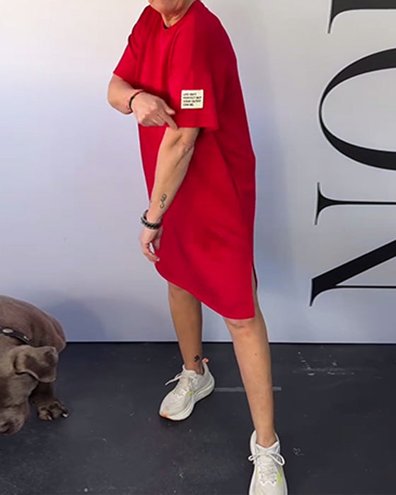 Sukienka Okrągły Dekolt Casual Krótki Rękaw Prosta