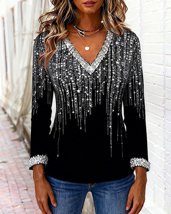 Modna Luźna Bluzka Z Dekoltem W Serek