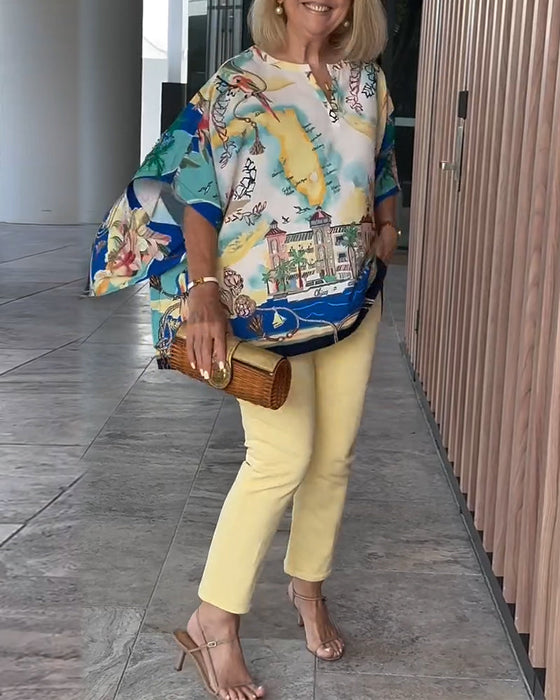 Bluzka Nietoperzowy Rękaw Print