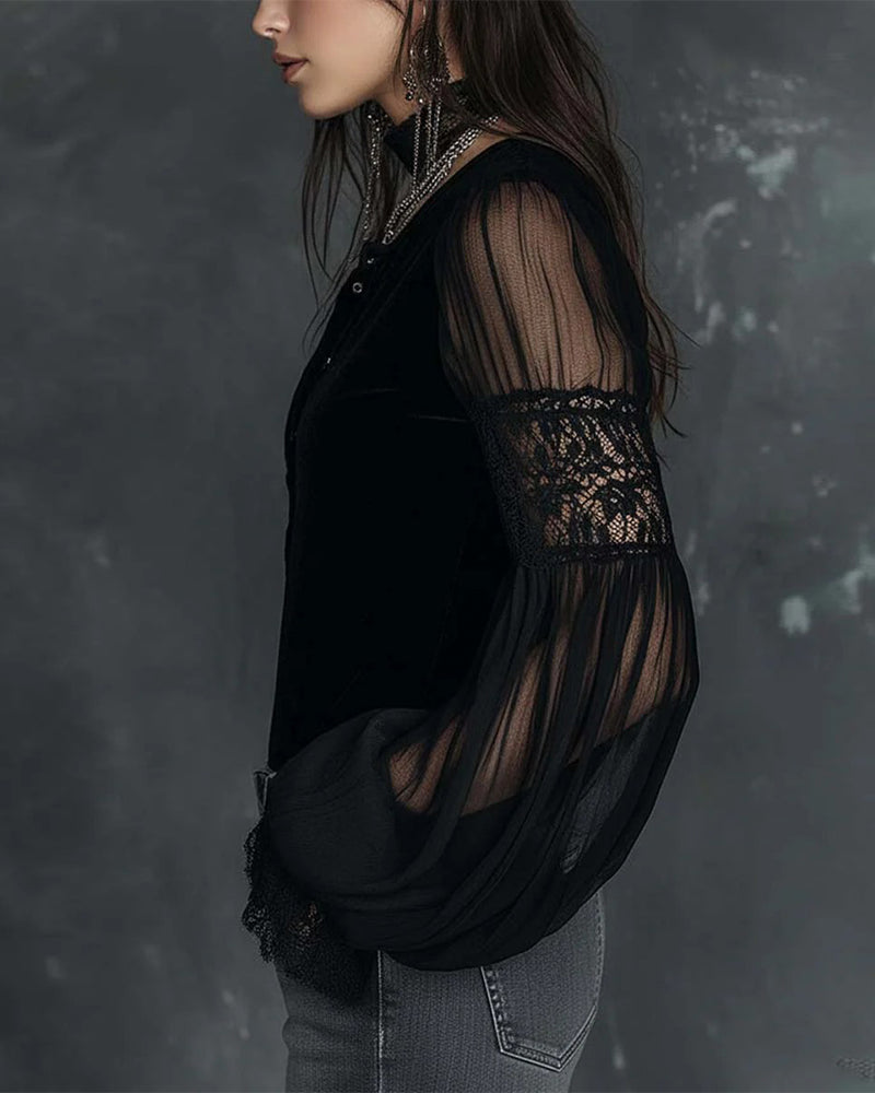 Bluzka Zapięcie V-Dekolt Bufor Rękaw