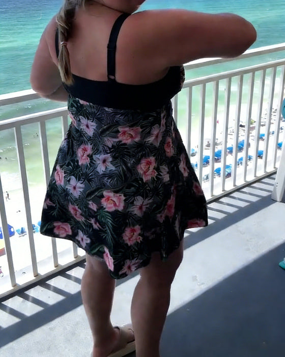 Strój kąpielowy dwuczęściowy, swobodny, z nadrukiem