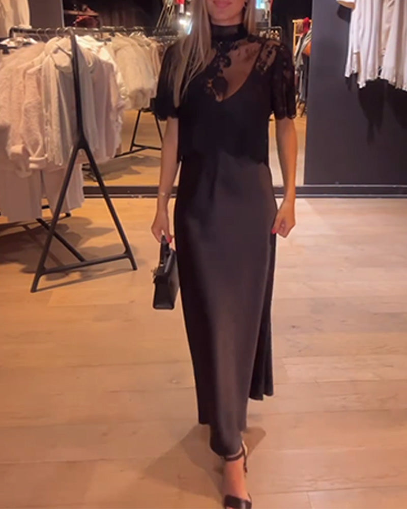 Zestaw Koronkowa I Siateczkowa Bluzka Z Drapowaną Halką Sukienką