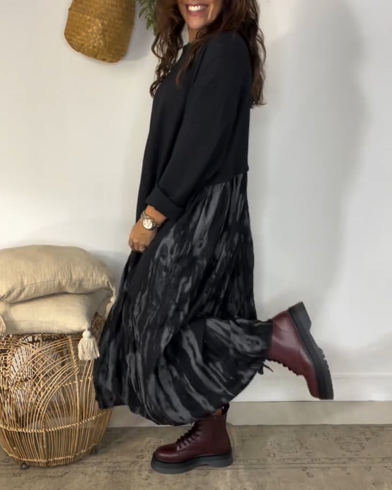 Sukienka Okrągły Dekolt Nieregularny Print Patchworkowy