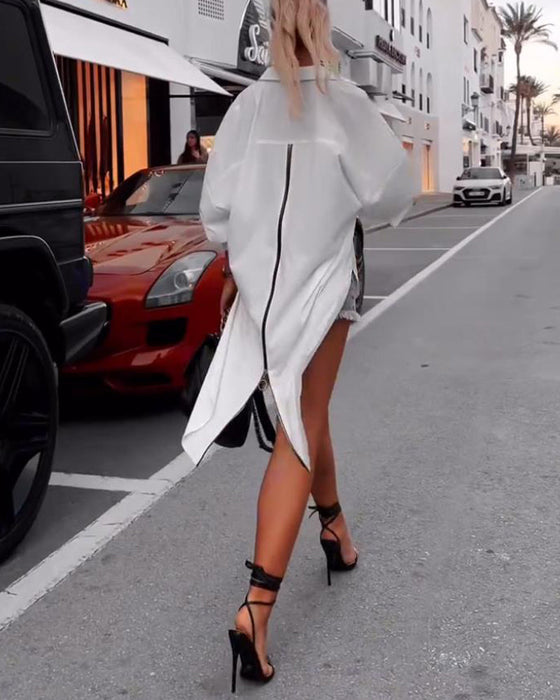 Koszula casualowa z rozcięciem na klapie w jednolitym kolorze