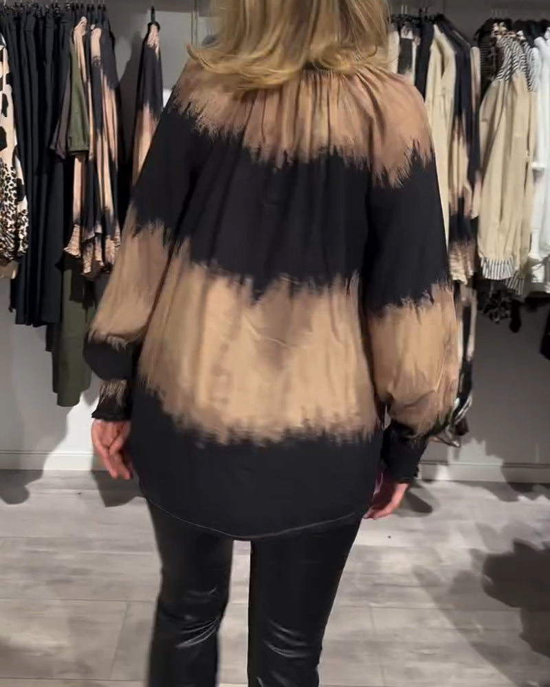 Bluzka vintage z blokami kolorów i dekoltem w serek