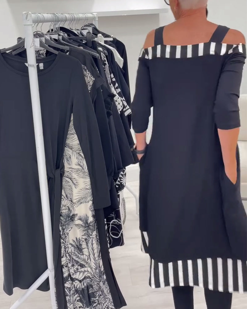 Sukienka Off-Shoulder Nieregularny Luźny Print