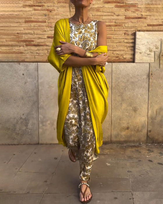 Elegancki dwuczęściowy zestaw z nadrukiem vintage