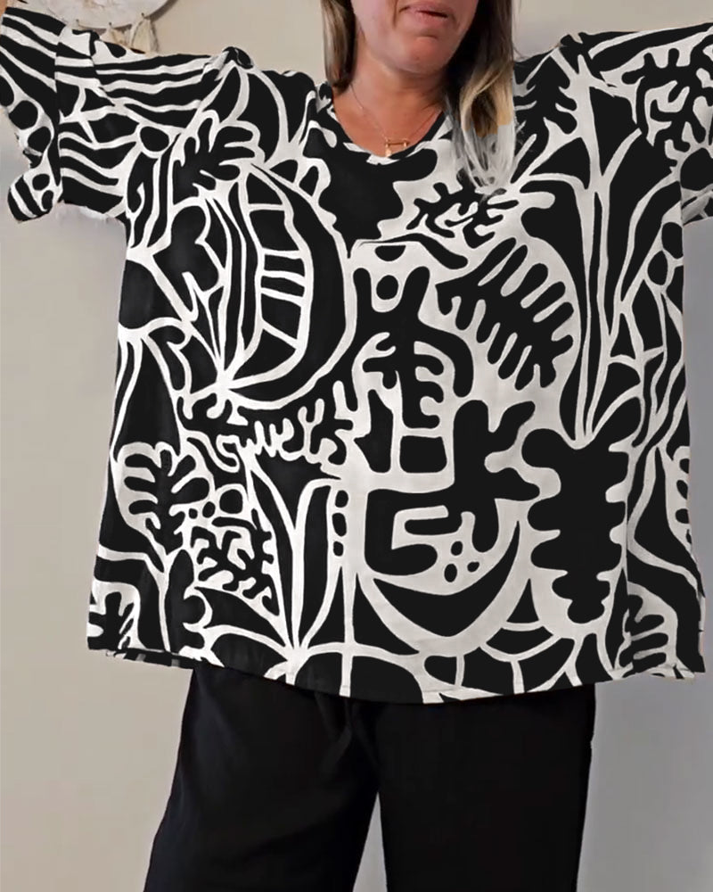 Top Abstrakcyjny Botaniczny Nadruk Luźny