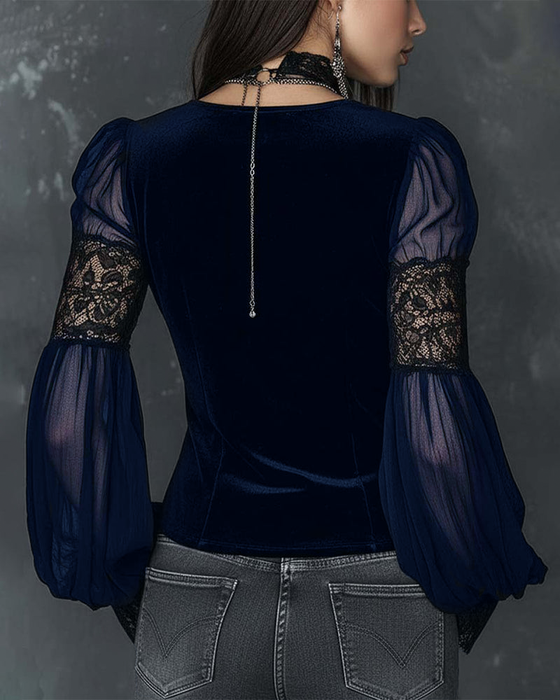 Bluzka Zapięcie V-Dekolt Bufor Rękaw