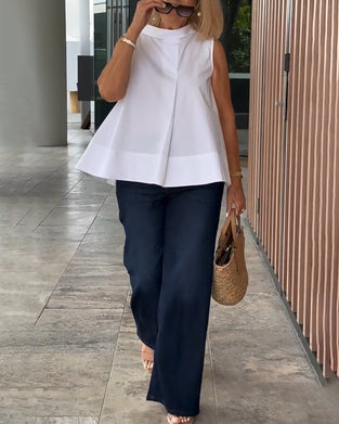 Bluzka Bez Rękawów Jednolita Prosta