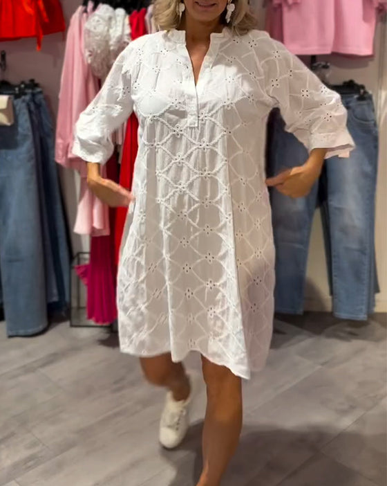 Sukienka Długi Rękaw Ażur Kwiat Luźny