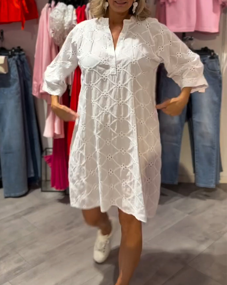 Sukienka Długi Rękaw Ażur Kwiat Luźny