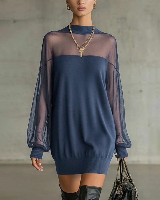 Sukienka Latarenkowy Rękaw Jednokolorowy Patchwork