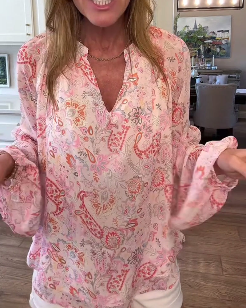 Bluzka Z Bufiastymi Rękawami I Kwiatowym Wzorem