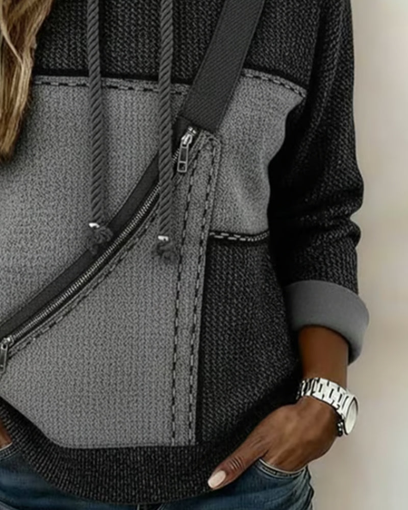 Stylowa Bluza Z Kapturem W Blokach Kolorów