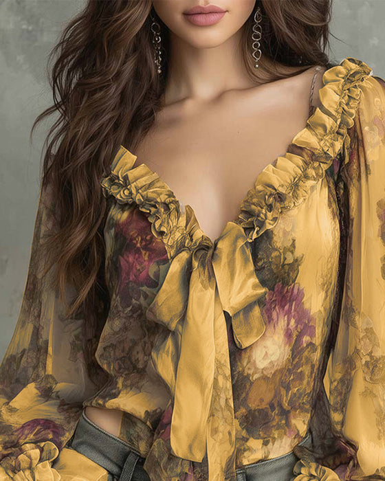 Bluzka Nadruk z Lotosu Elegancka