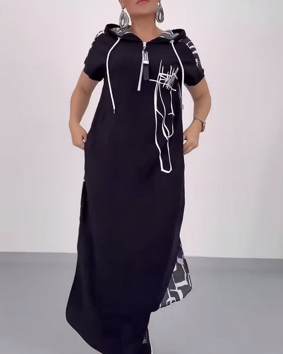 Sukienka Pół-zamek Luźna Kontrastowa