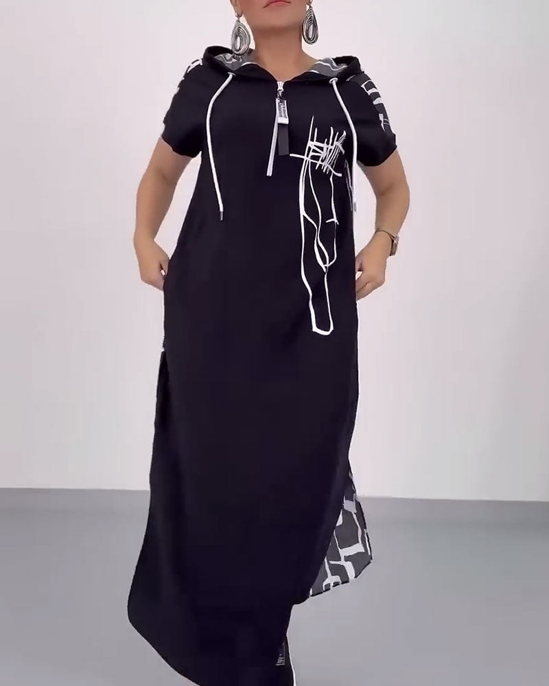 Sukienka Pół-zamek Luźna Kontrastowa