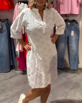 Sukienka Długi Rękaw Ażur Kwiat Luźny