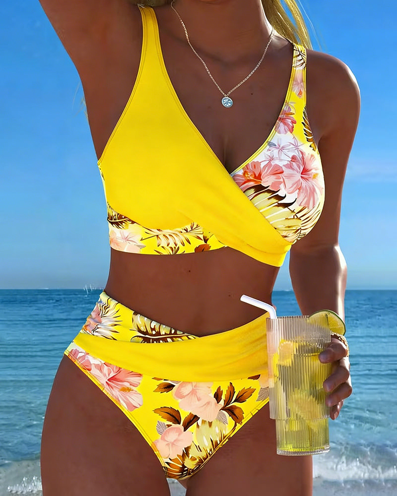 Bikini Kontrast Kwiatowy Rozcięcie
