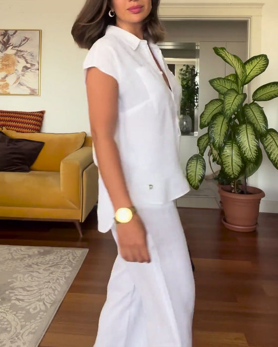 Garnitur Bawełna I Len Jednokolorowe Casual Spodnie