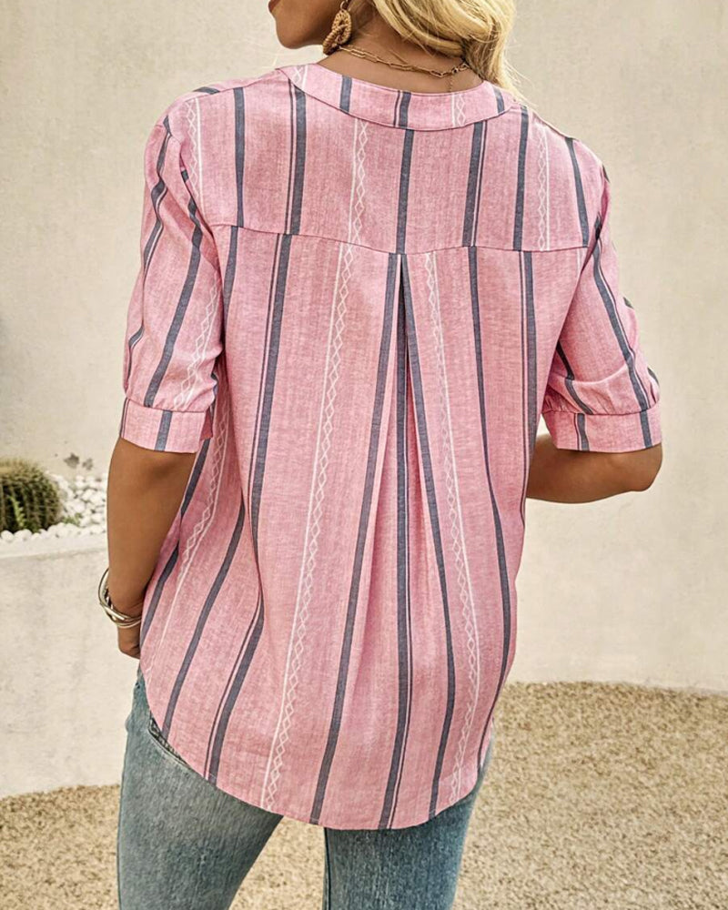 Bluzka Dekolt V Codzienna W Paski