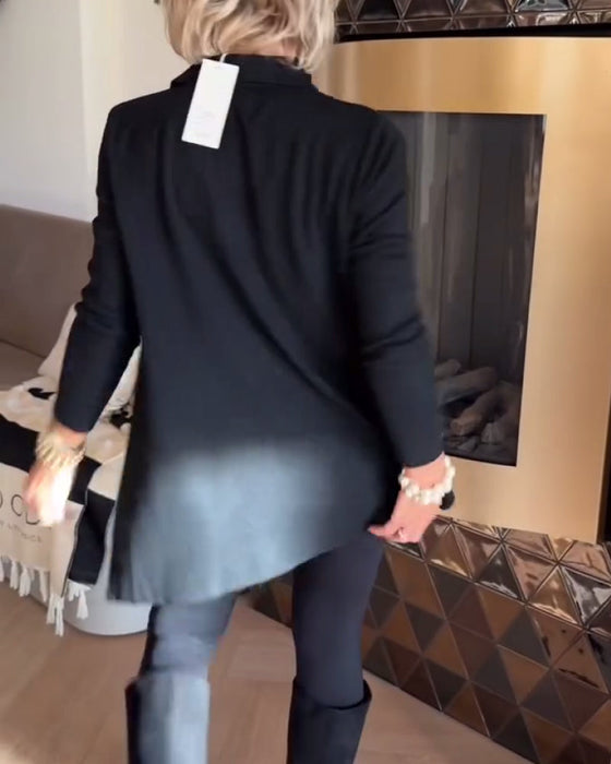 Nierówny Kołnierz Długi Rękaw Top