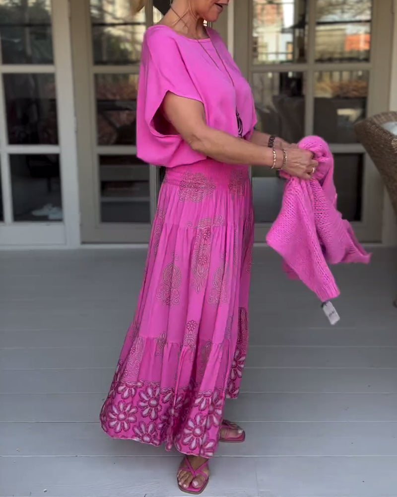 Luźna koszulka w jednolitym kolorze z okrągłym dekoltem