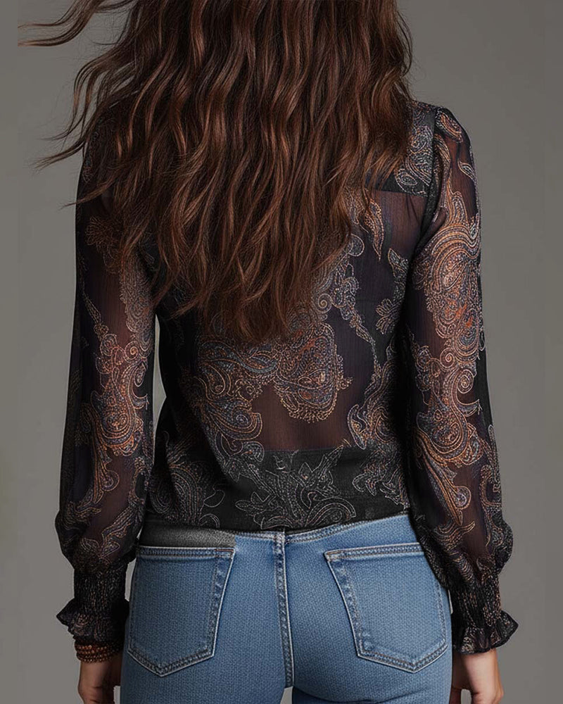 Bluzka Pół-Zamek Falbana Retro